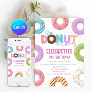 Donut Invitation, Donut Birthday Party Invitation, Donut Birthday Invite, Donut Party Invitation