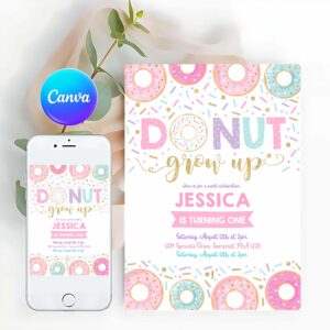 Donut Invitation, Donut Grow Up Birthday Invitation