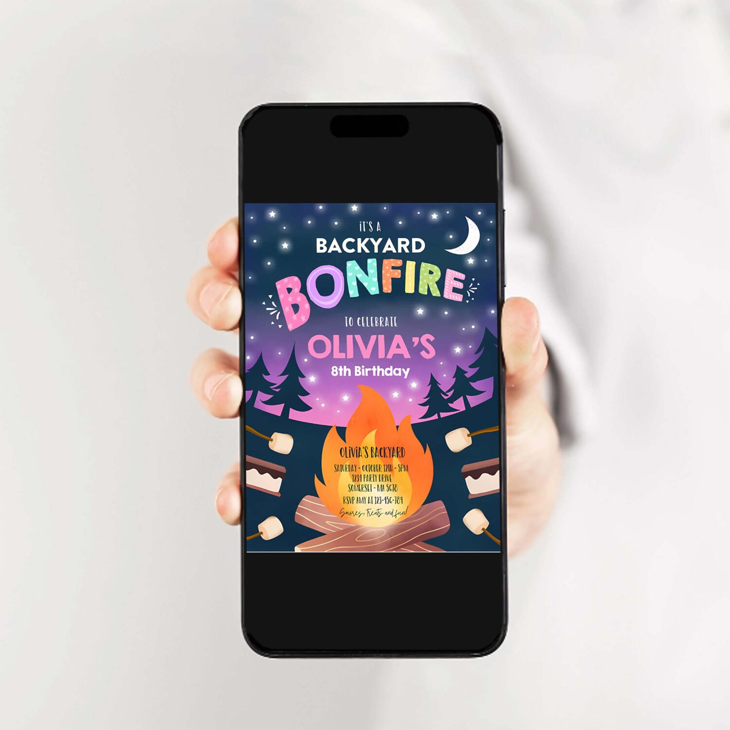 Editable bonfire birthday invitation smores bonfire birthday invite backyard camping smores fun together bonfire party 2