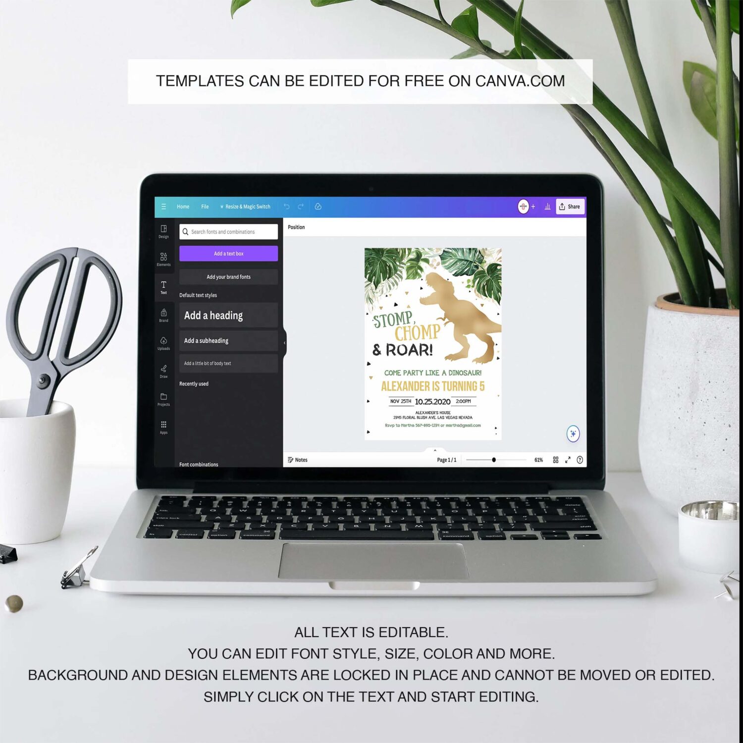 Editable dinosaur birthday invitation gold dinosaur invites dino t rex birthday invitations digital printable template 3