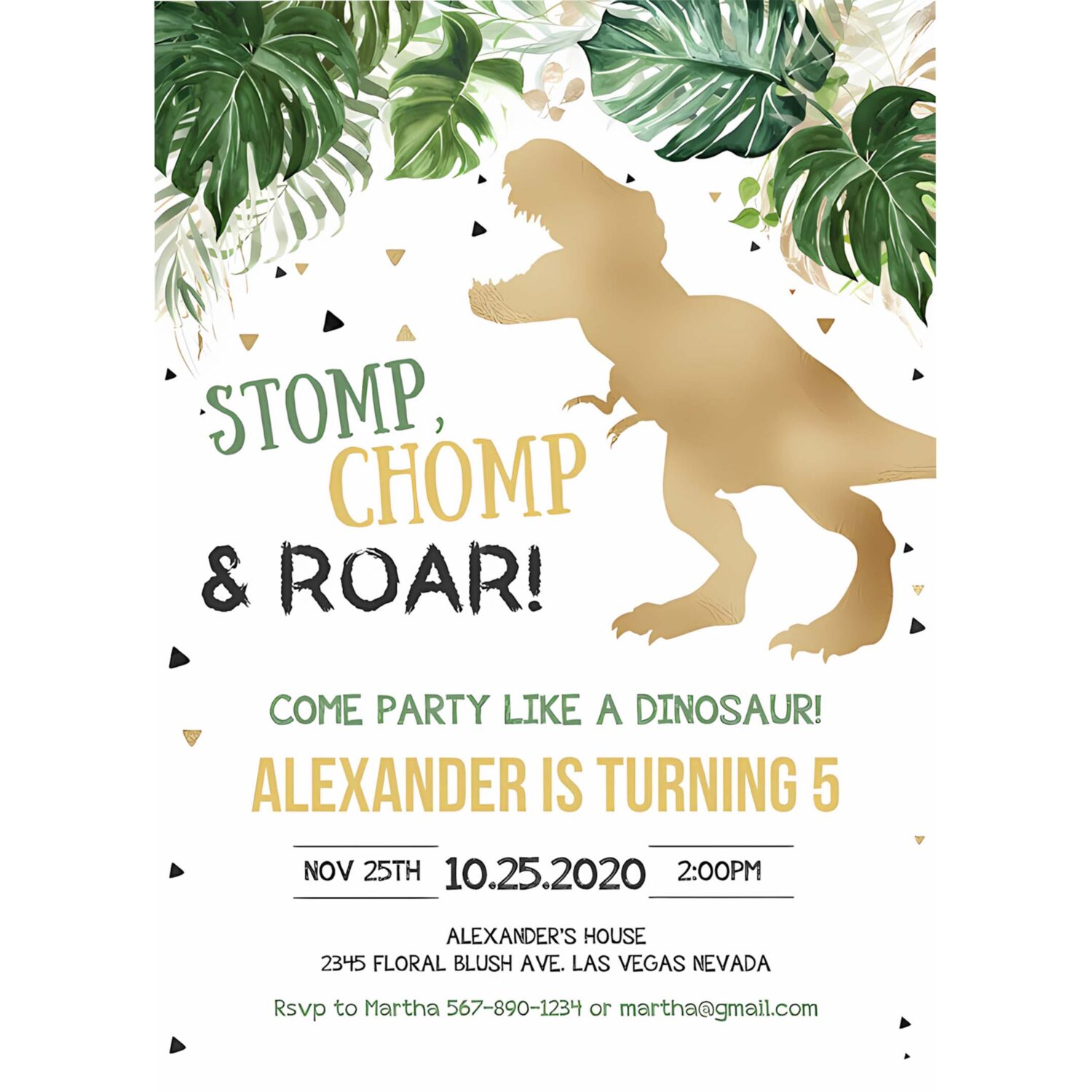 Editable dinosaur birthday invitation gold dinosaur invites dino t rex birthday invitations digital printable template 4