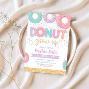 Editable donut grow up birthday invitation donut grown up invite donut 1st birthday party invitations doughnut girl invite 1