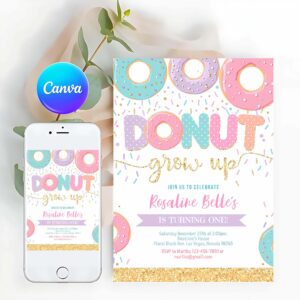Donut Invitation, Donut Grow Up Birthday Invitation, Donut Grown Up Invitation Donut 1st Birthday Invitation