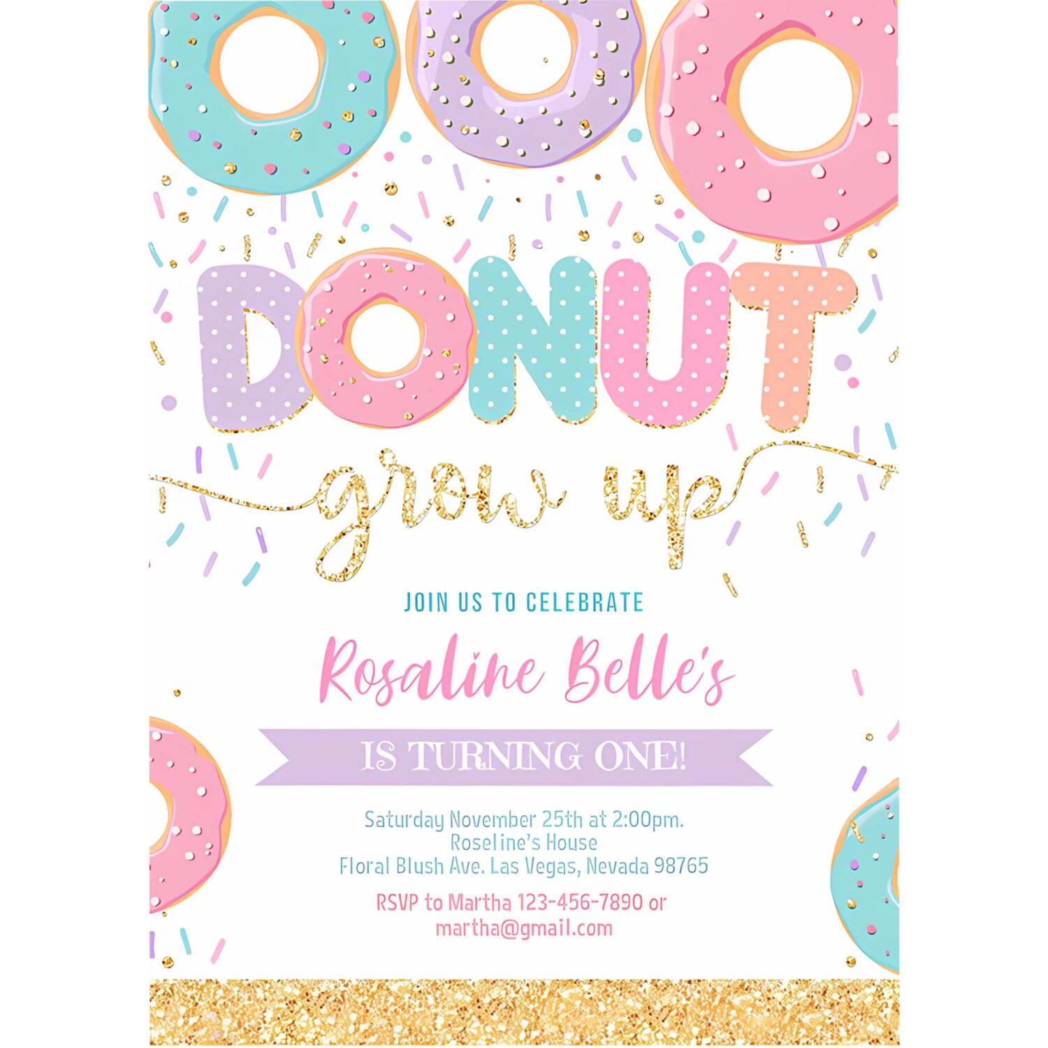 Editable donut grow up birthday invitation donut grown up invite donut 1st birthday party invitations doughnut girl invite 4