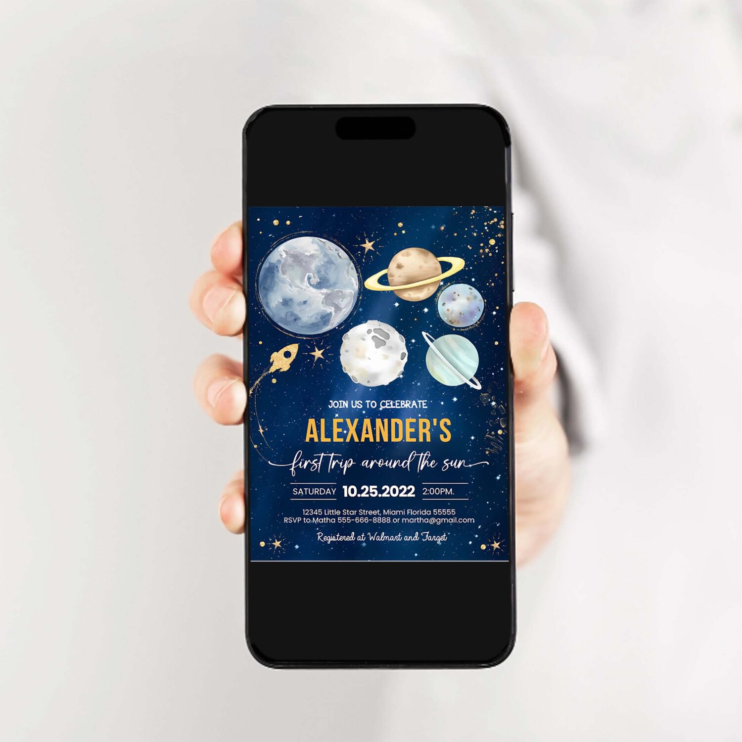 Editable first trip around the sun outer space first birthday invitation galaxy blast off printable templates 2