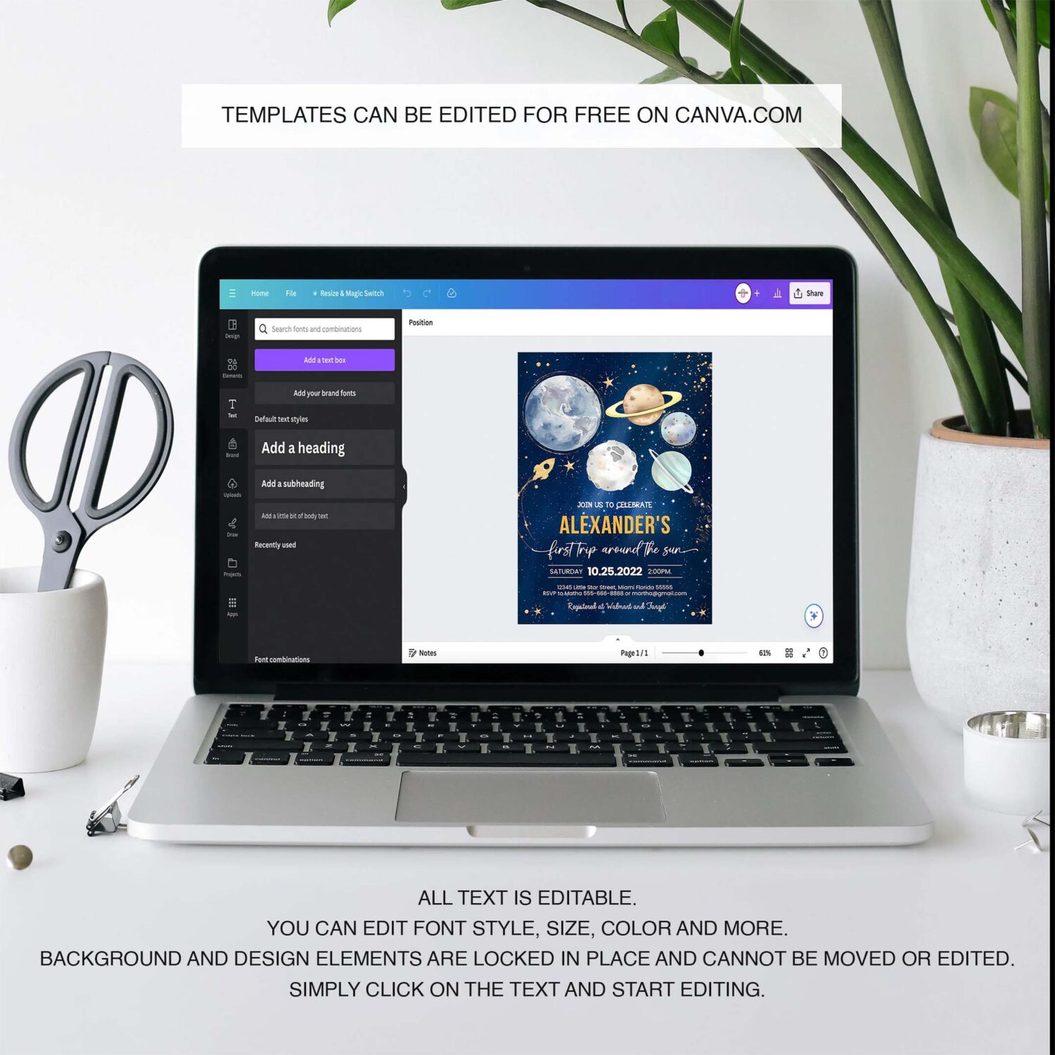 Editable first trip around the sun outer space first birthday invitation galaxy blast off printable templates 3
