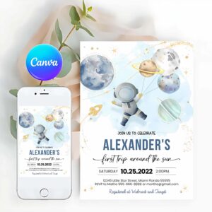Outer Space Invitation, First Birthday, Trip Around the Sun Outer Space First Birthday, Birthday Party Invitation