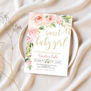 Editable floral invitation blush pink floral baby shower invitation printable baby shower invite template sweet baby girl 1