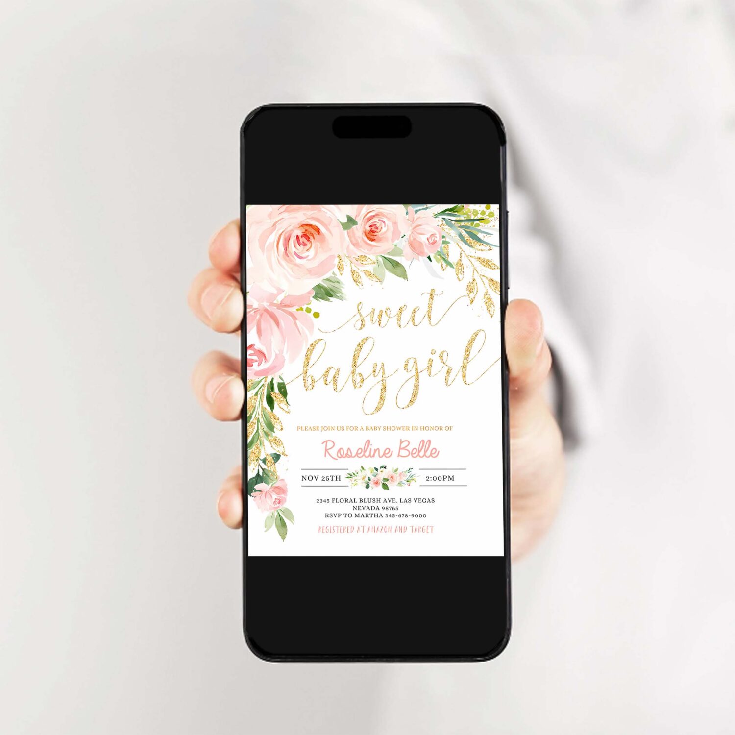 Editable floral invitation blush pink floral baby shower invitation printable baby shower invite template sweet baby girl 2