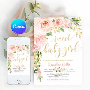 Floral Invitation, Floral Invitation, Blush Pink Floral Baby Shower Invitation, Baby Shower Invitation