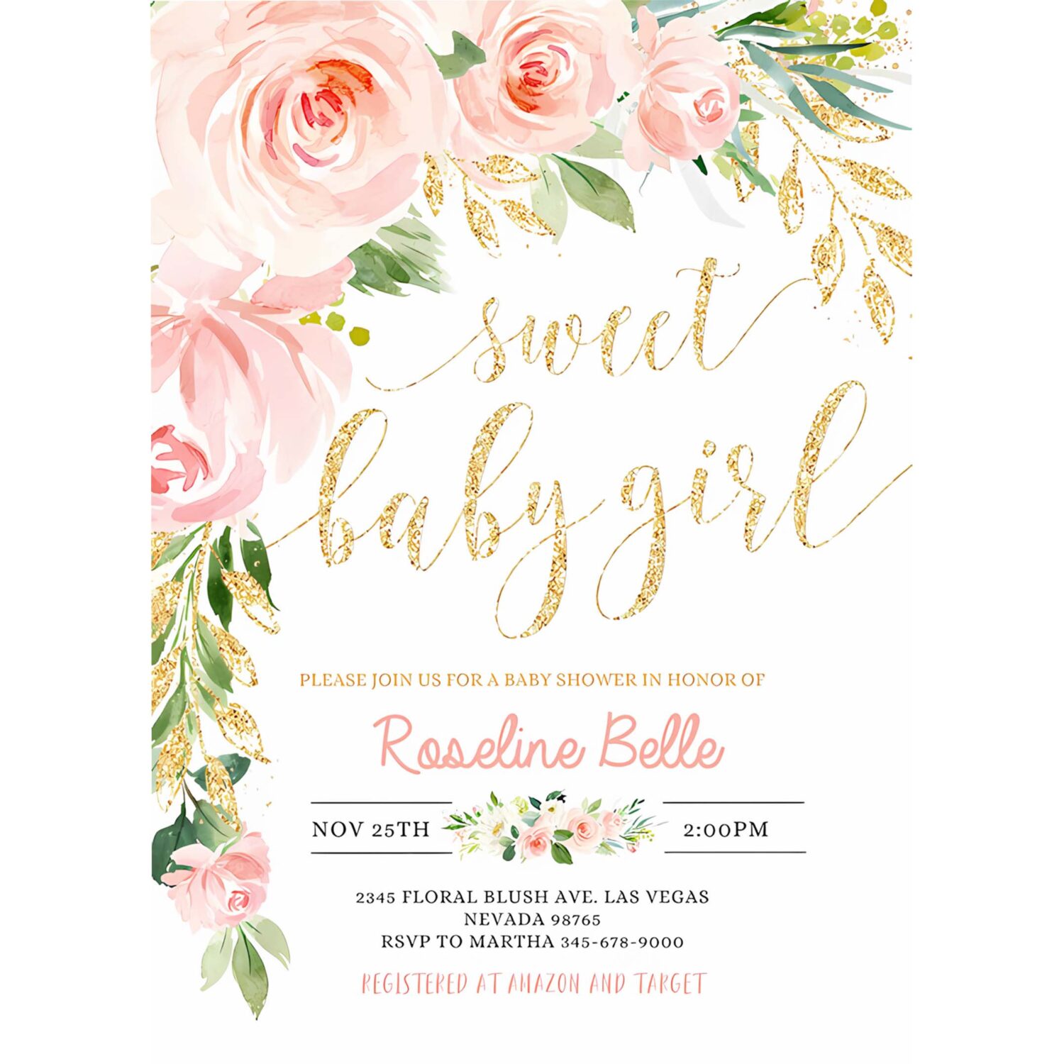 Editable floral invitation blush pink floral baby shower invitation printable baby shower invite template sweet baby girl 4