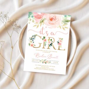 Editable invitation blush pink floral baby shower invitation its a girl printable baby shower invite template sweet girl 1