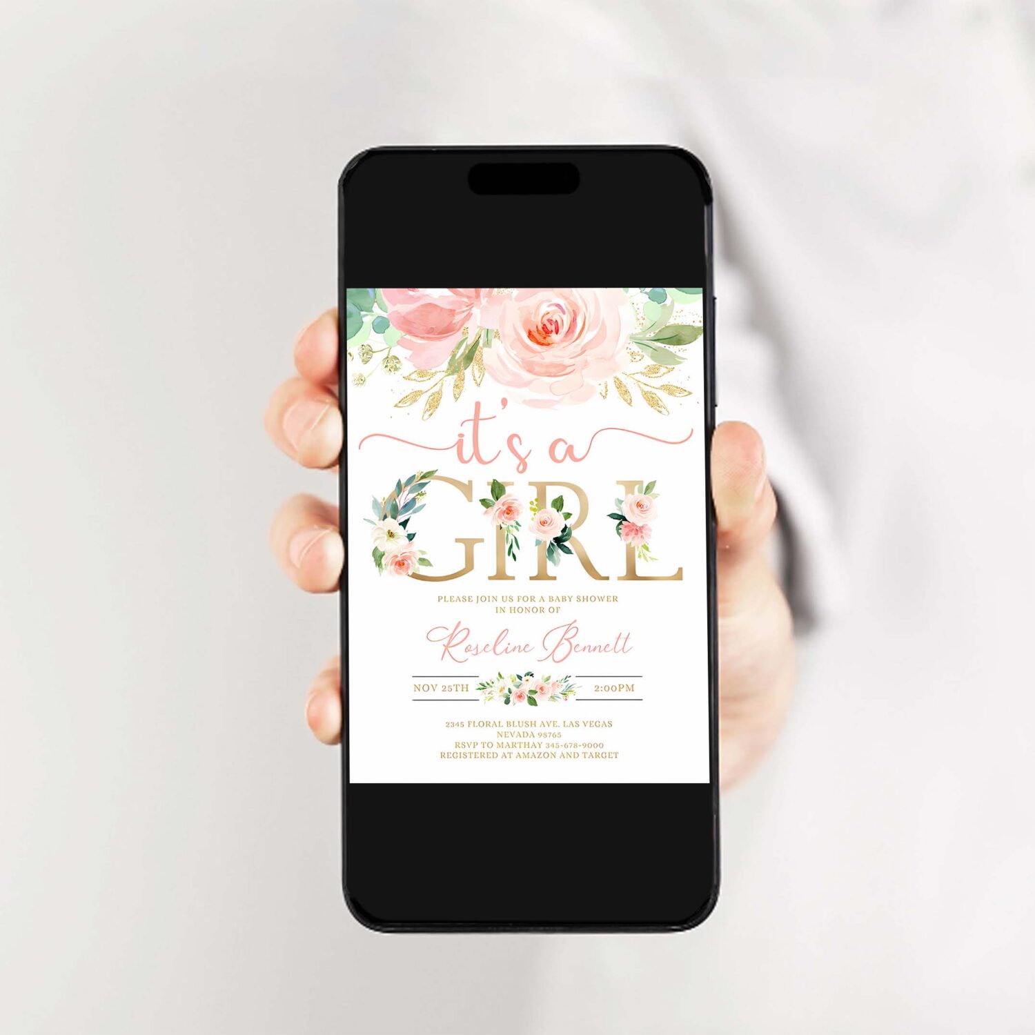 Editable invitation blush pink floral baby shower invitation its a girl printable baby shower invite template sweet girl 2