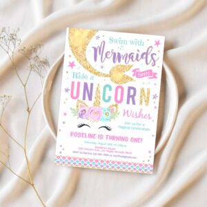 Editable kisses and unicorn wishes birthday invitation unicorn mermaid invite unicorn party 1