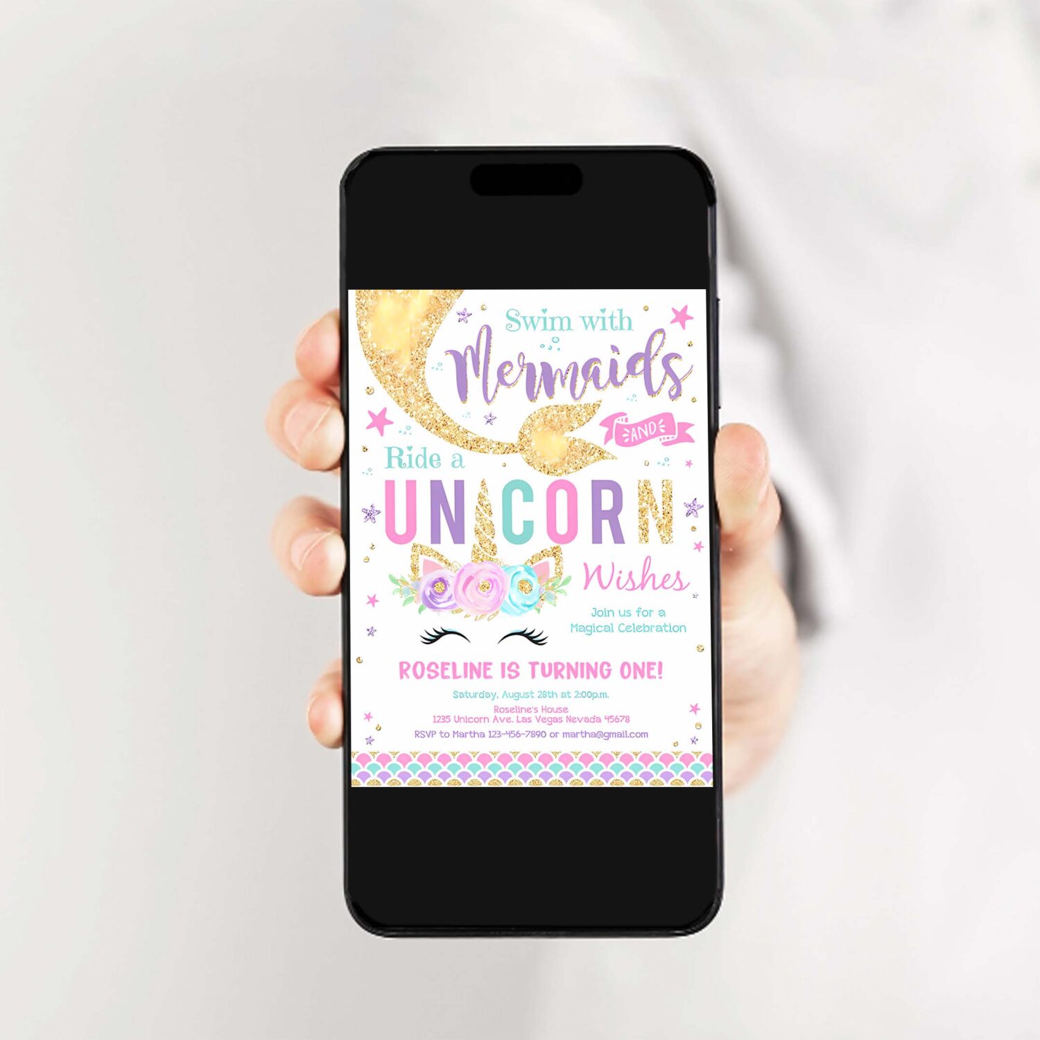Editable kisses and unicorn wishes birthday invitation unicorn mermaid invite unicorn party 2
