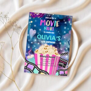 Editable movie night birthday invitation movie birthday party invitation movie sleepover party popcorn movie partyjoin us for a 1