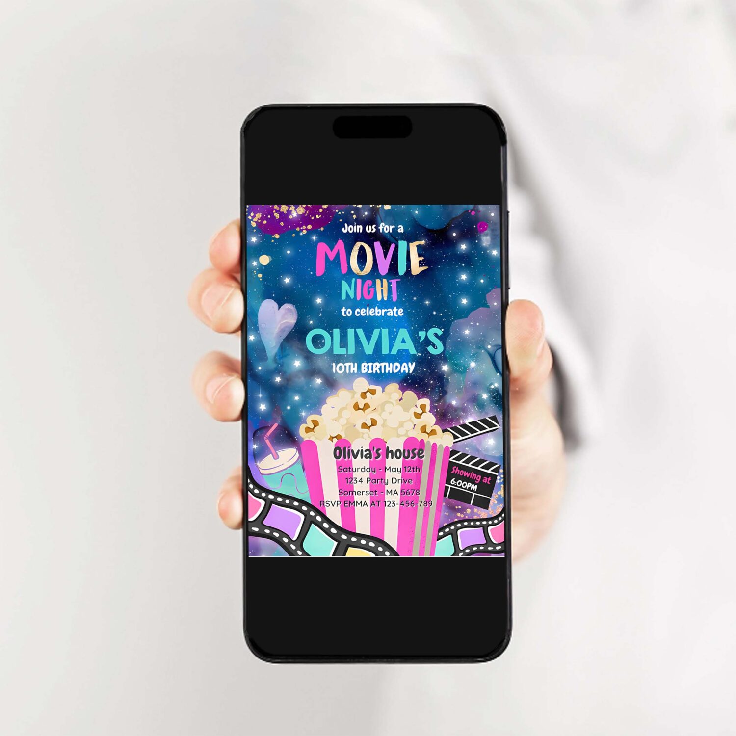 Editable movie night birthday invitation movie birthday party invitation movie sleepover party popcorn movie partyjoin us for a 2