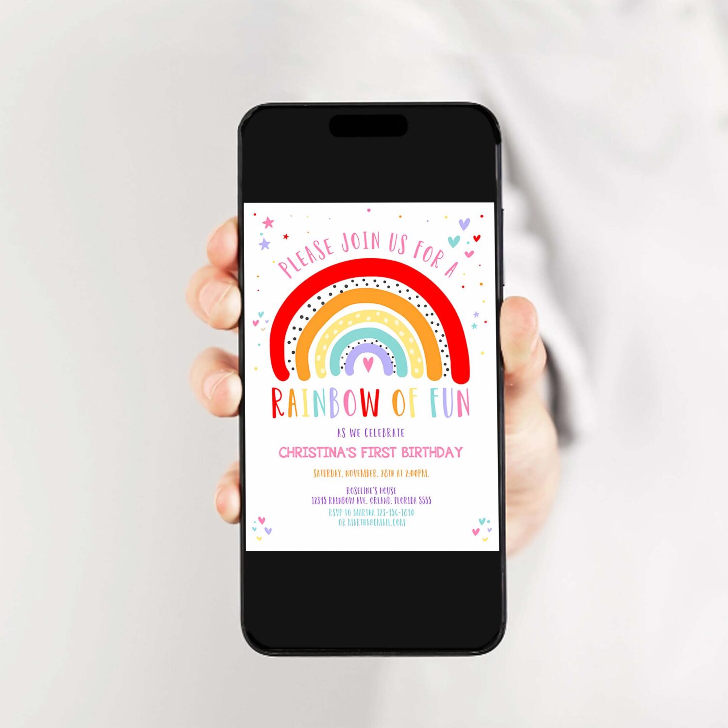 Editable rainbow birthday invitation girls rainbow party gold rainbow clouds rainbow of fun printable 2