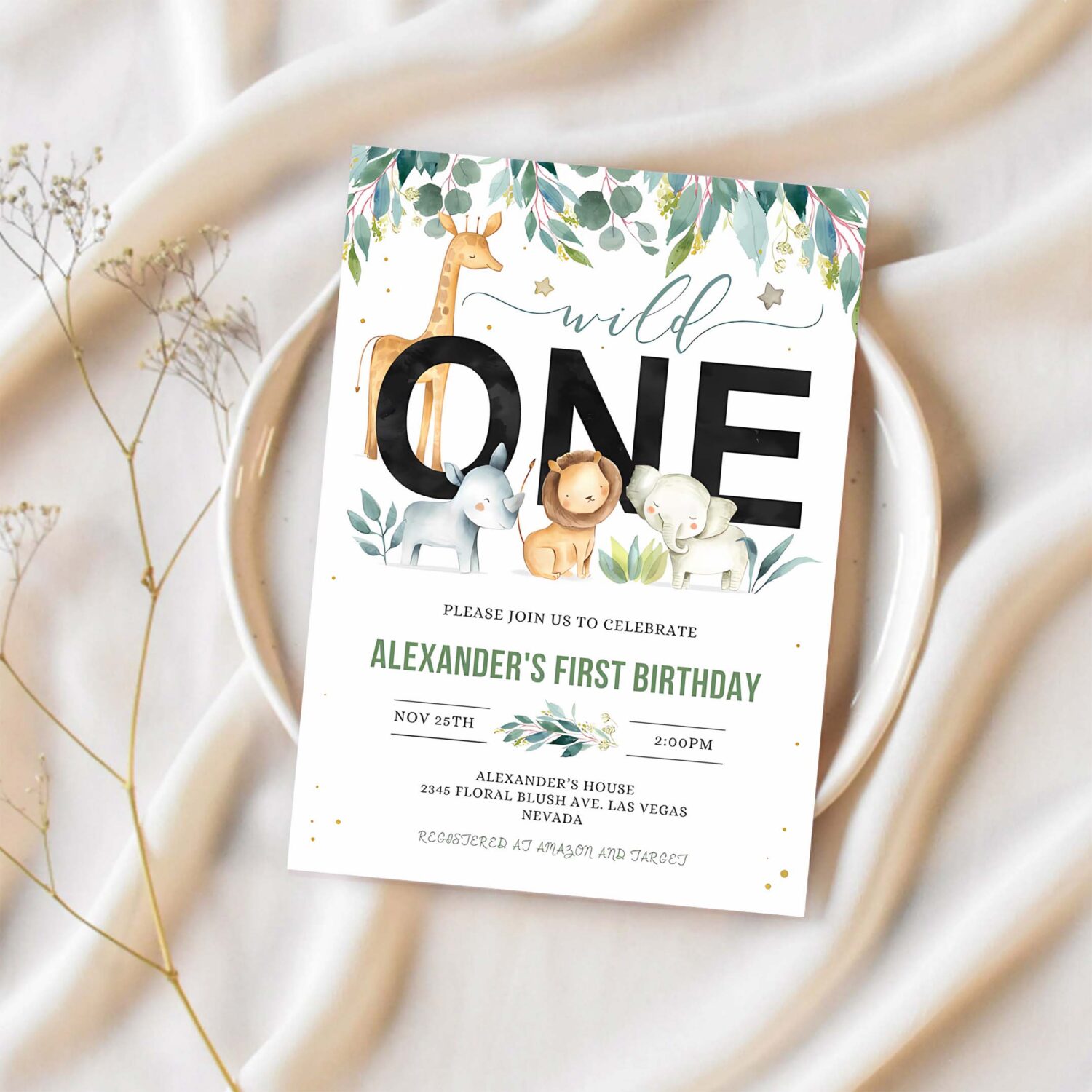 Editable safari birthday invitation wild one boy invites first birthday jungle animals invitations 1st birthday party invite 1
