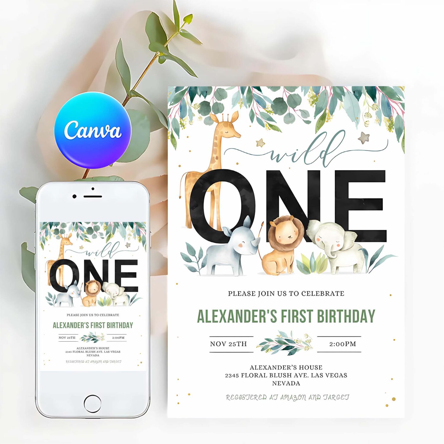 Editable safari birthday invitation wild one boy invites first birthday jungle animals invitations 1st birthday party invite