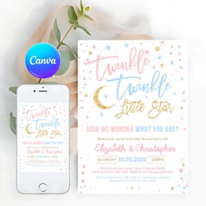 Baby Shower Invitation, Twinkle Twinkle Little Star Gender Reveal Baby Shower Invitation