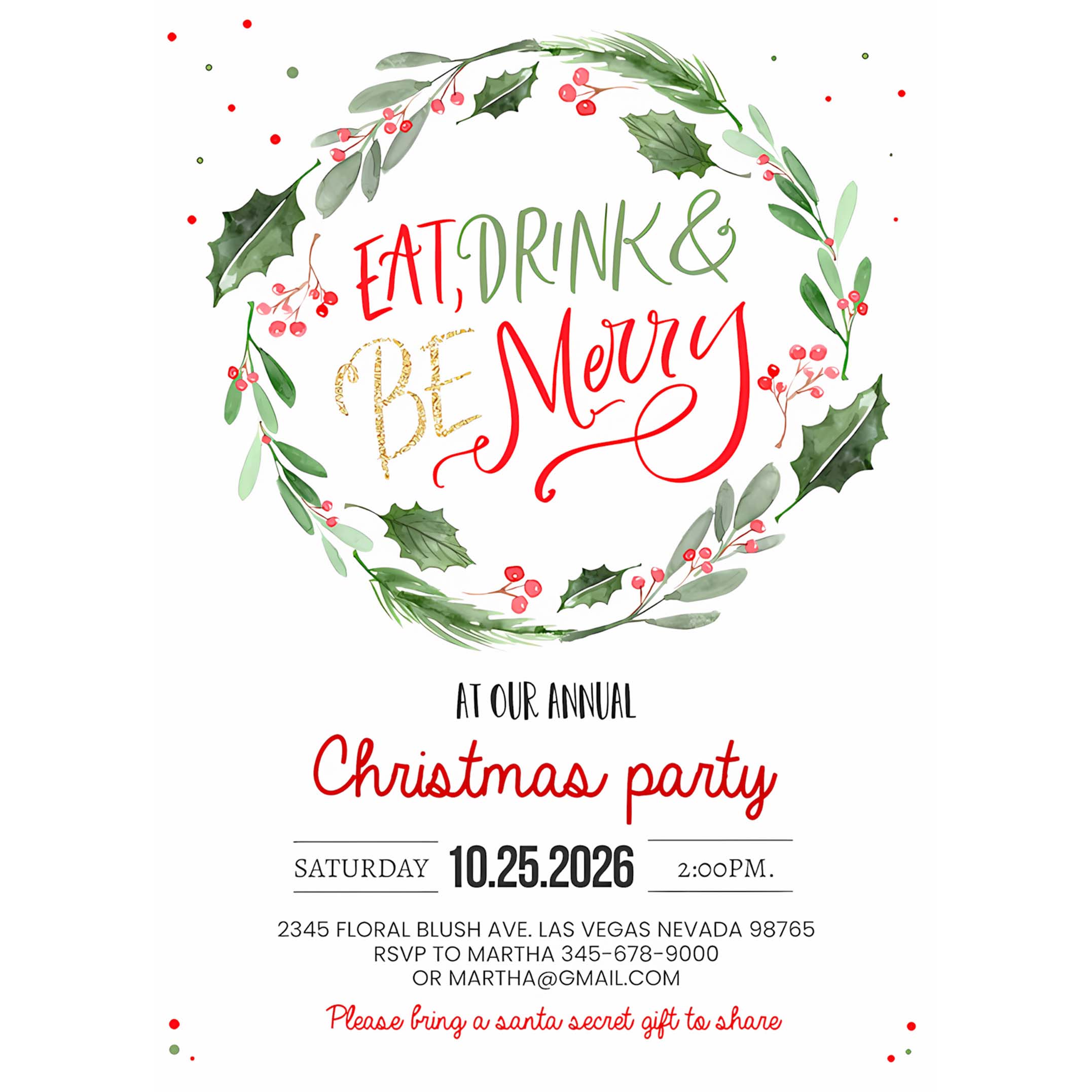 Eat Drink and Be Merry Christmas Party Invitation Holiday Party Invites Annual Holiday Party