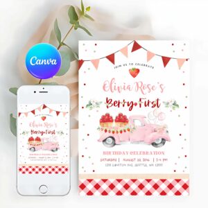 Berry First Invitation, 1st Birthday, Berry First Birthday, Strawberry Birthday Invitation