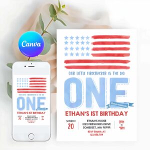 4th Of July Invitation, 4th Of July Patriotic Birthday, Red White And Blue Invitation