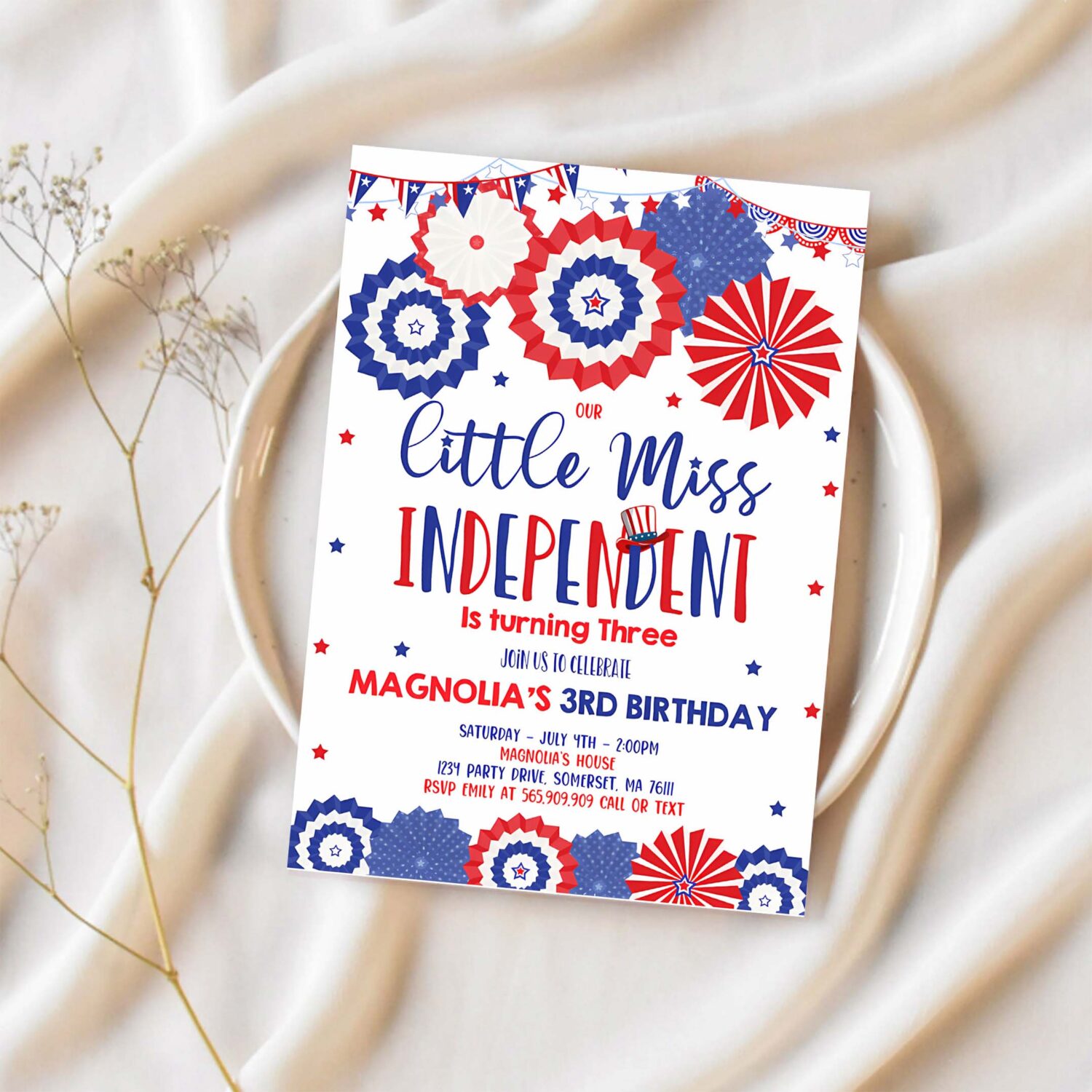 Editable 4th of july birthday invitation 4th of july little miss independent birthday invitation memorial day birthday 1