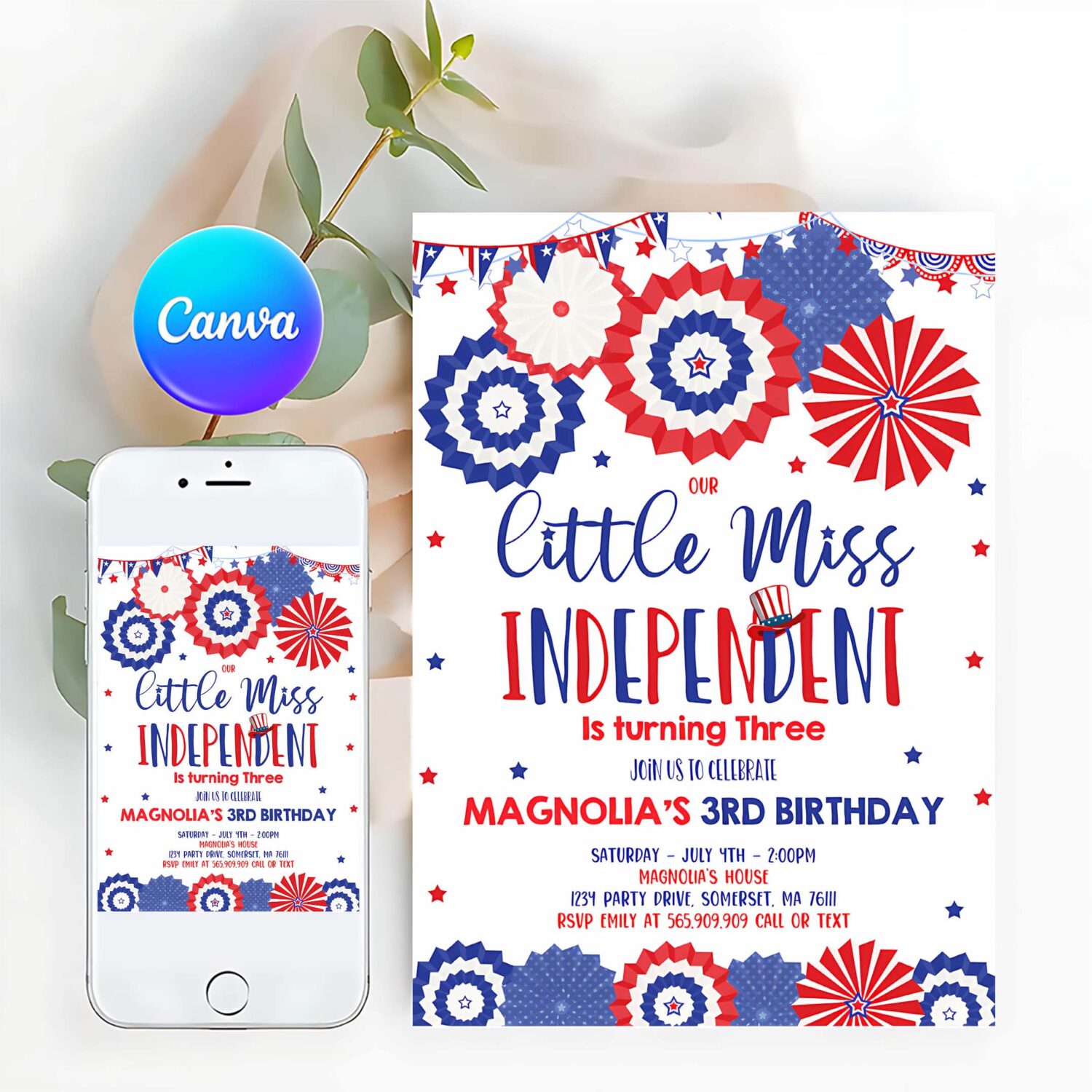 Editable 4th of july birthday invitation 4th of july little miss independent birthday invitation memorial day birthday
