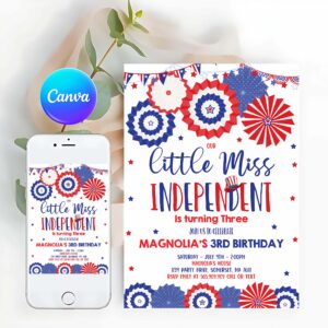 4th Of July Invitation, Little Miss Independent Birthday Invitation, 4th Of July Birthday Invitation