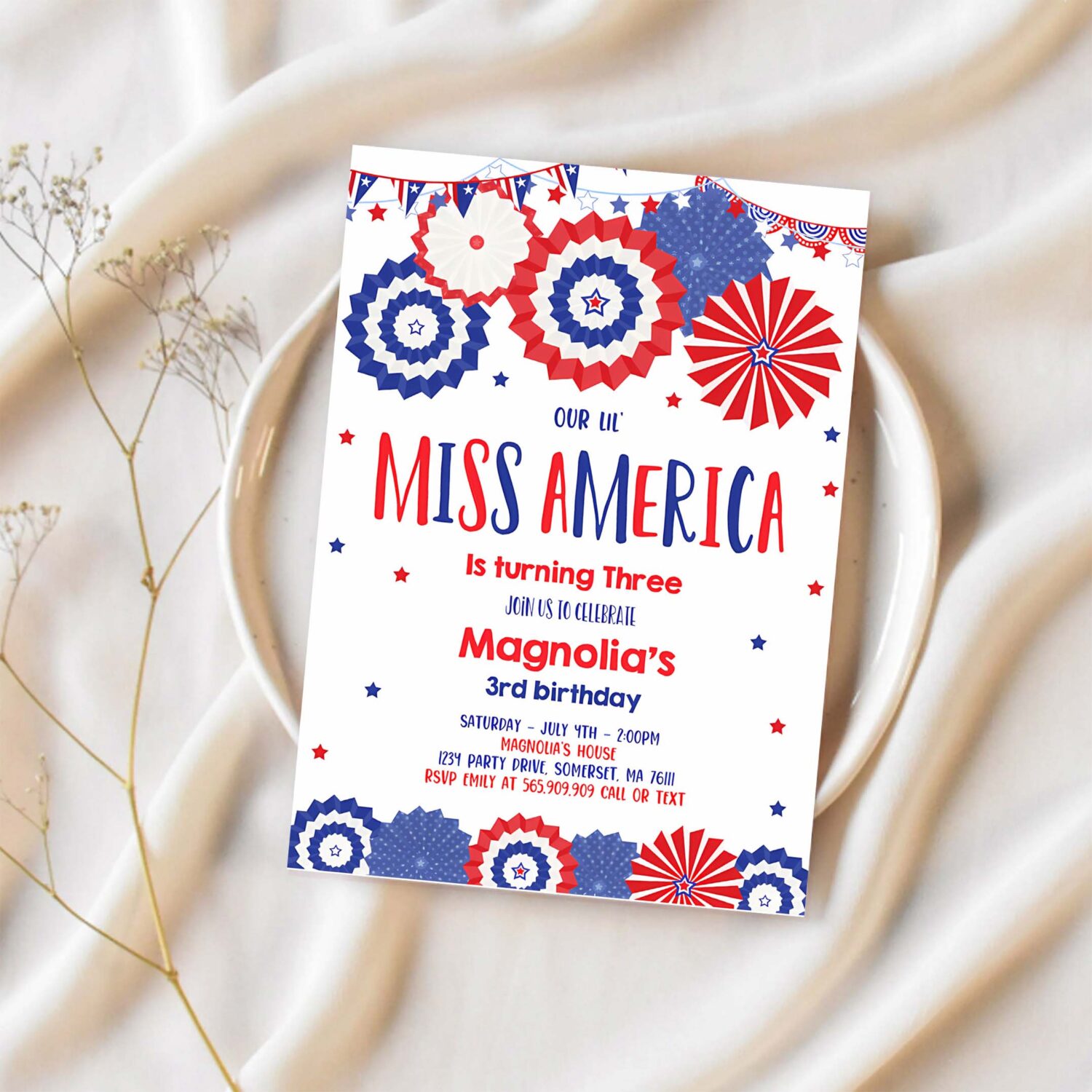 Editable 4th of july birthday invitation 4th of july little miss independent birthday memorial day birthday 1
