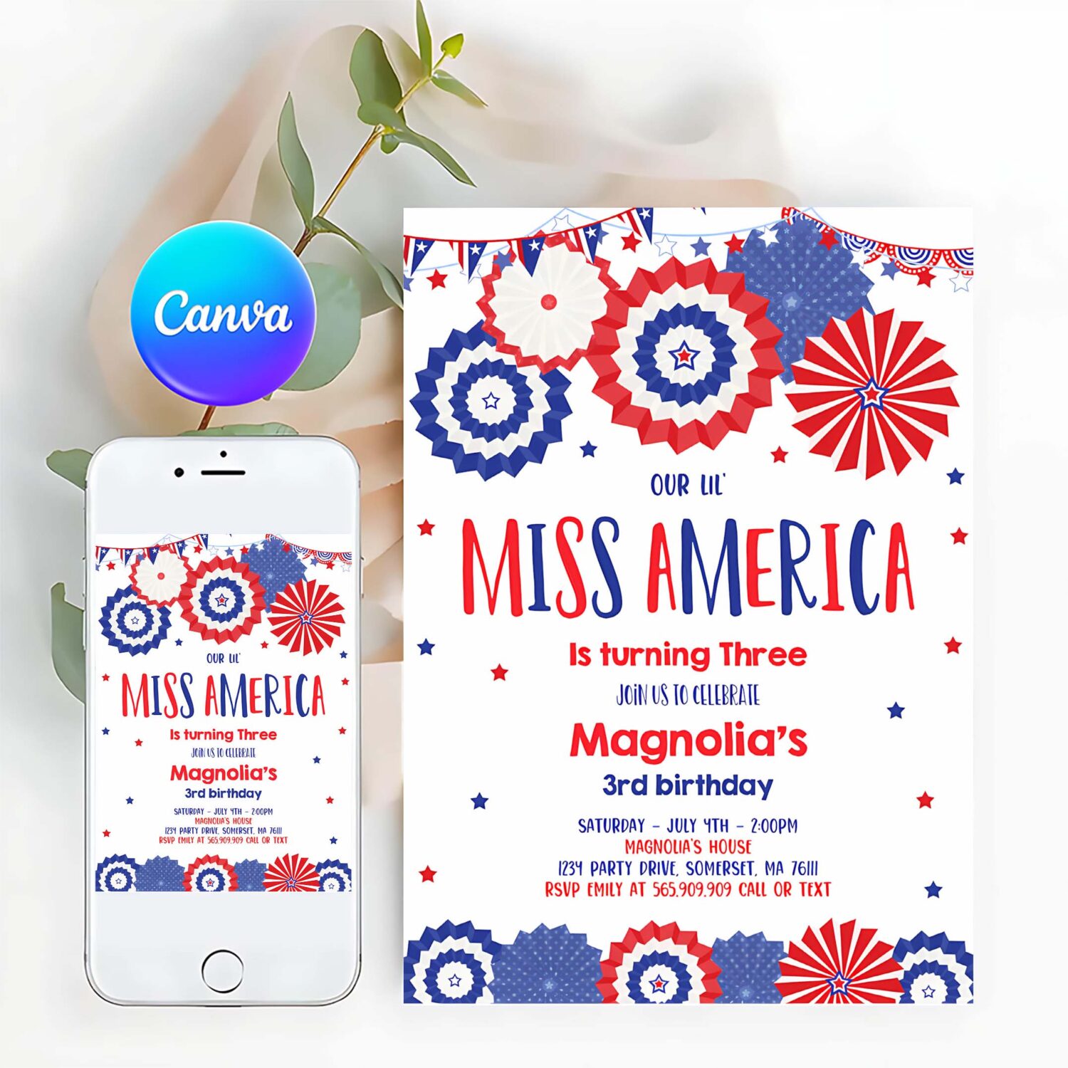 Editable 4th of july birthday invitation 4th of july little miss independent birthday memorial day birthday