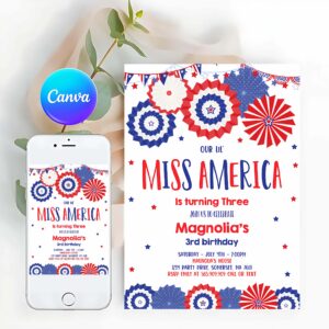 4th Of July Invitation, 4th Of July Little Miss Independent Birthday, Memorial Day Birthday Invitation