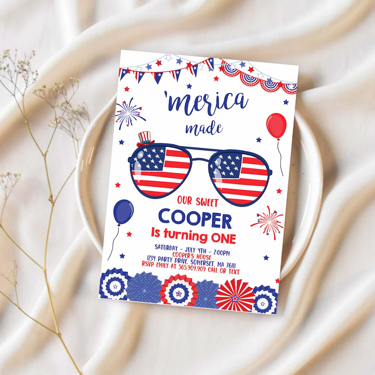 Editable 4th of july birthday invitation 4th of july merica made 1st birthday memorial day independence day party 1