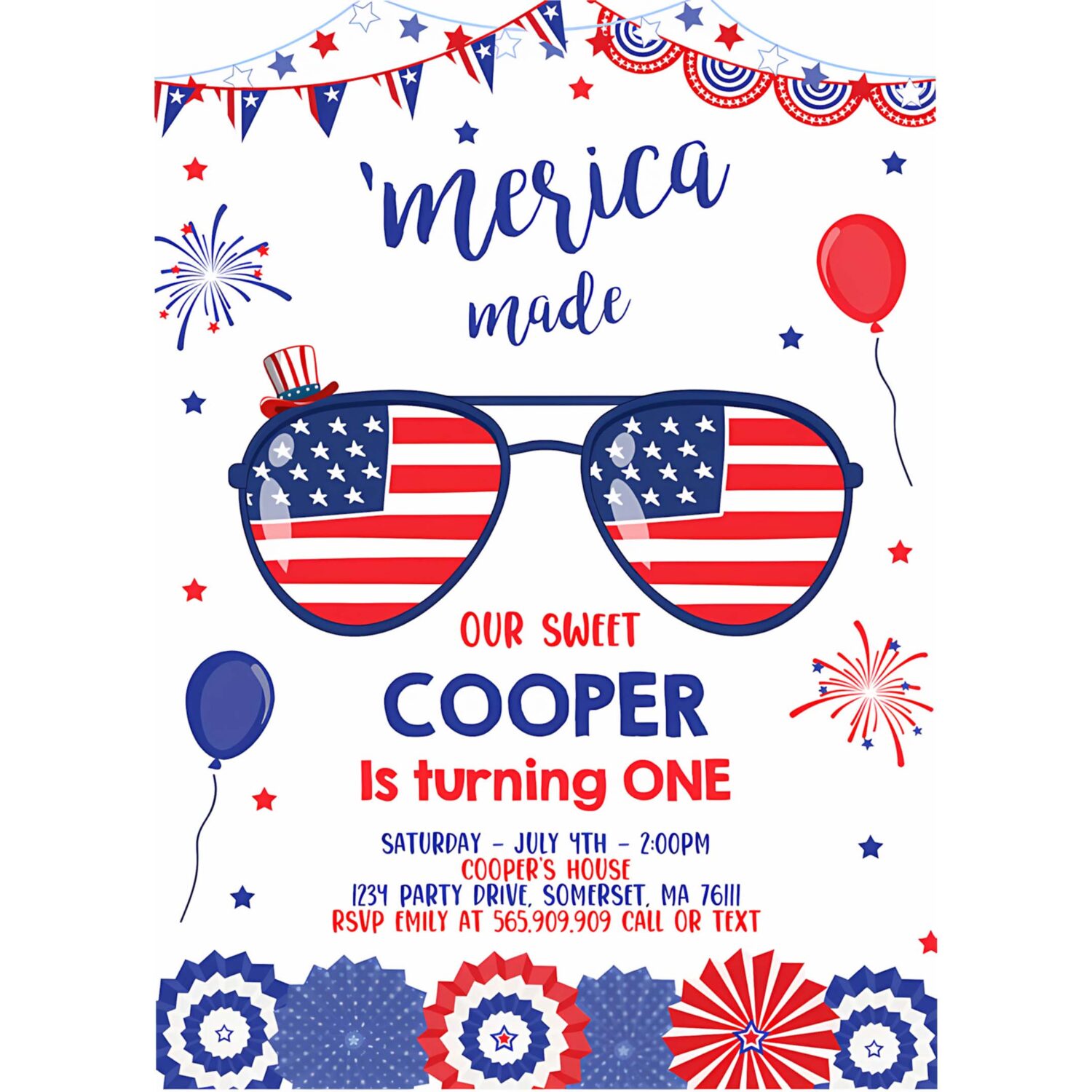 Editable 4th of july birthday invitation 4th of july merica made 1st birthday memorial day independence day party 4
