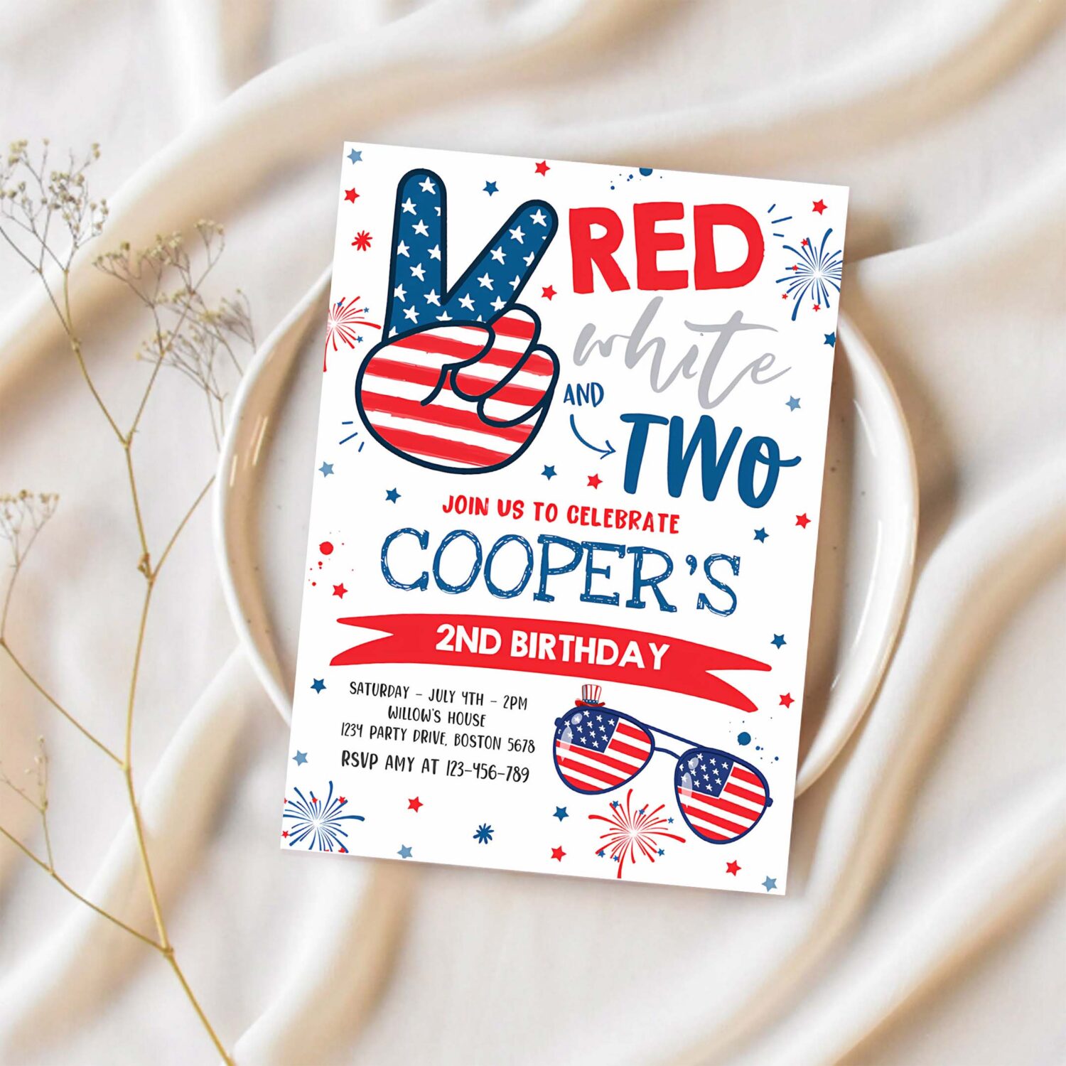 Editable 4th of july birthday invitation 4th of july red white and two 2nd birthday party memorial day birthday party 1