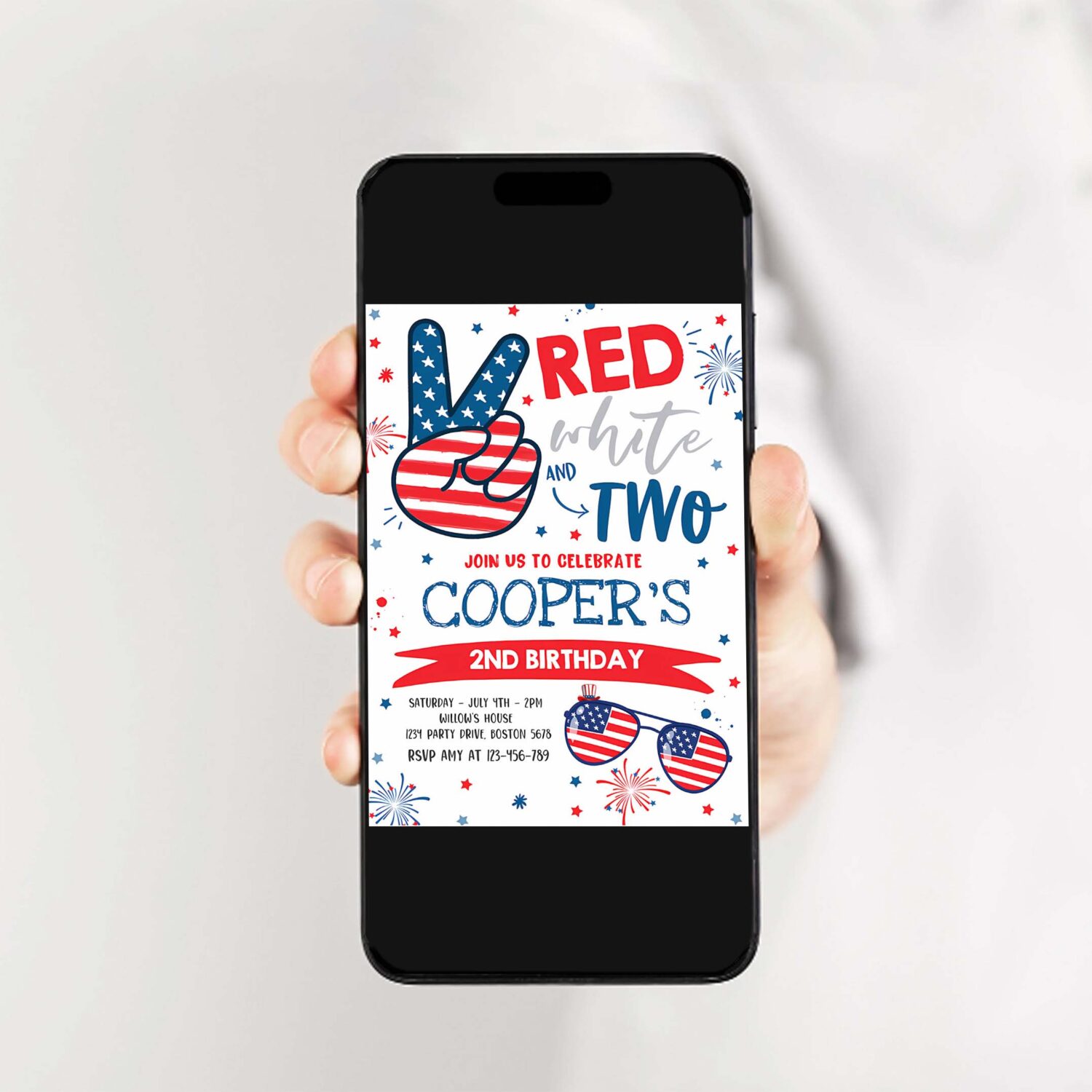 Editable 4th of july birthday invitation 4th of july red white and two 2nd birthday party memorial day birthday party 2