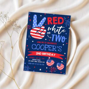 Editable 4th of july birthday invitation 4th of july red white and two 2nd birthday party memorial day party 1
