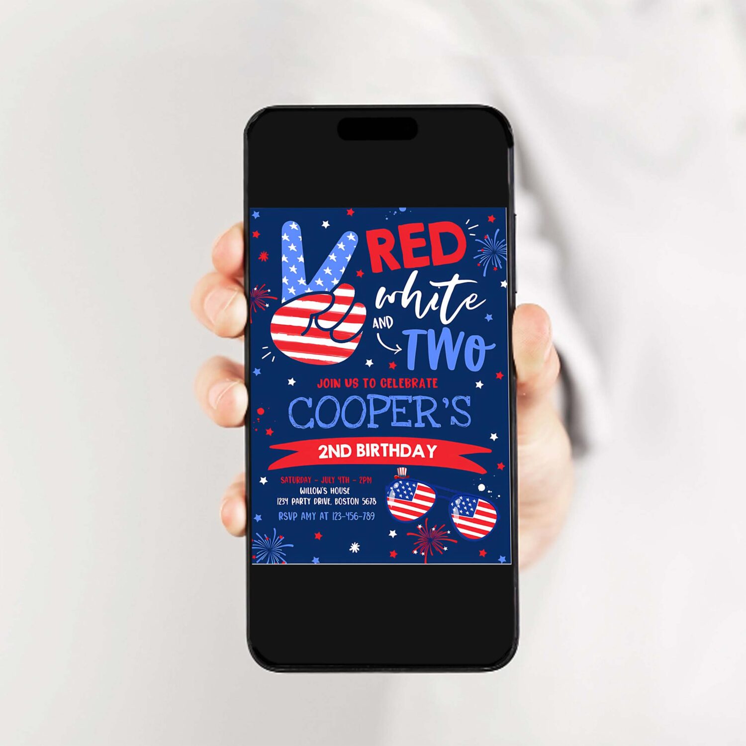 Editable 4th of july birthday invitation 4th of july red white and two 2nd birthday party memorial day party 2