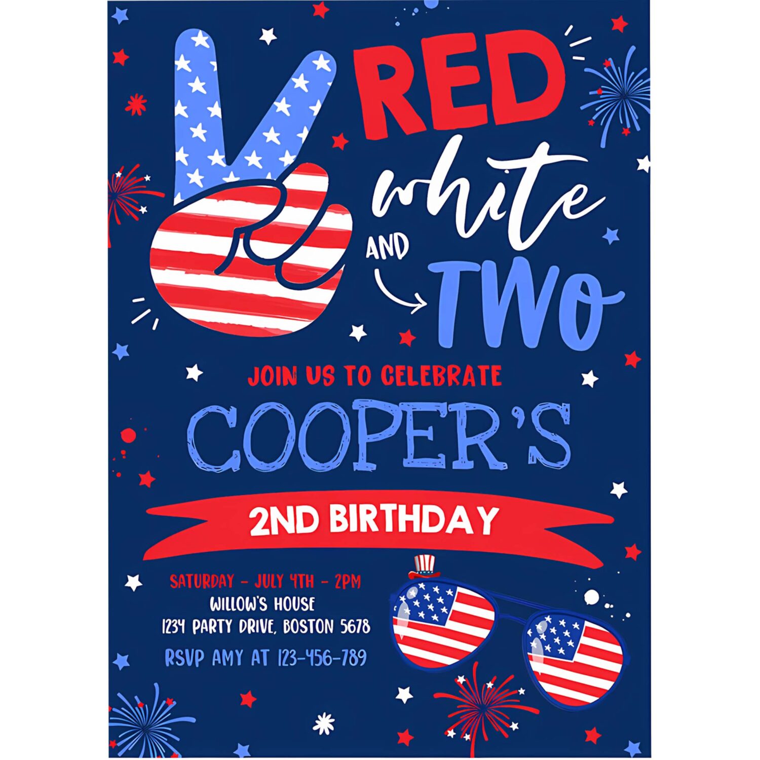 Editable 4th of july birthday invitation 4th of july red white and two 2nd birthday party memorial day party 4