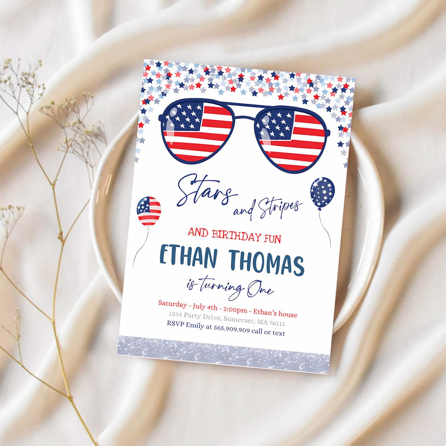 Editable 4th of july birthday invitation 4th of july stars stripe 1st birthday memorial day independence day party 1