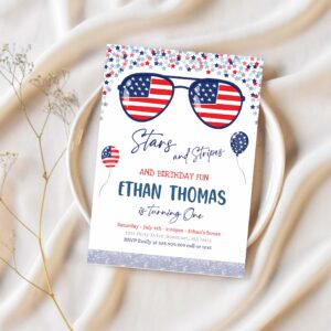 Editable 4th of july birthday invitation 4th of july stars stripe 1st birthday memorial day independence day party 1