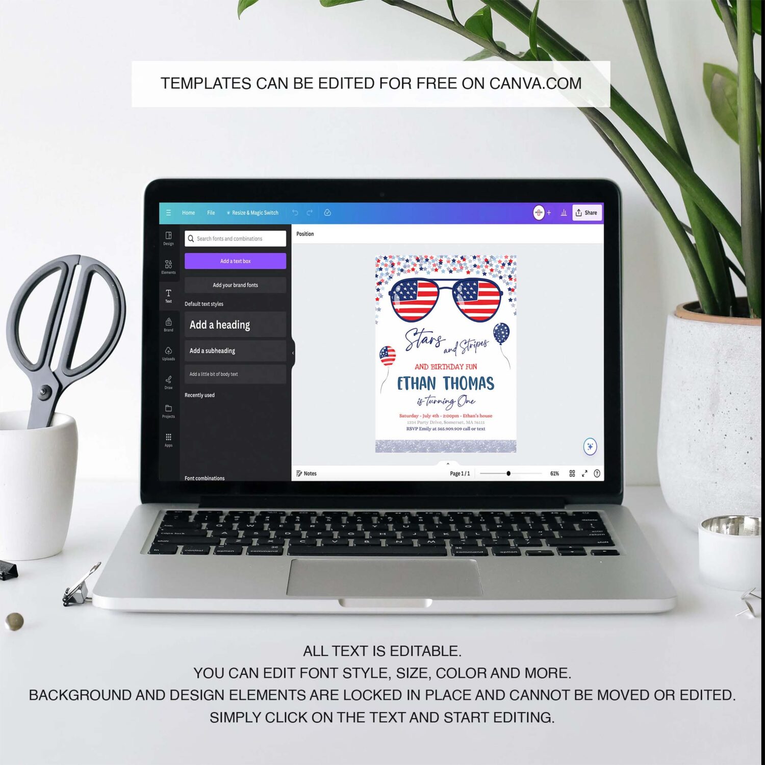 Editable 4th of july birthday invitation 4th of july stars stripe 1st birthday memorial day independence day party 3