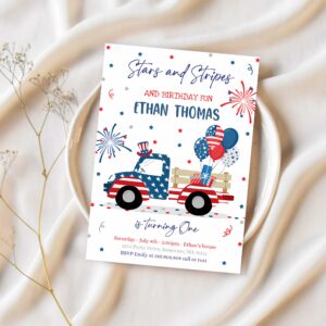 Editable 4th of july birthday invitation 4th of july stars stripe truck birthday memorial day independence day party 1