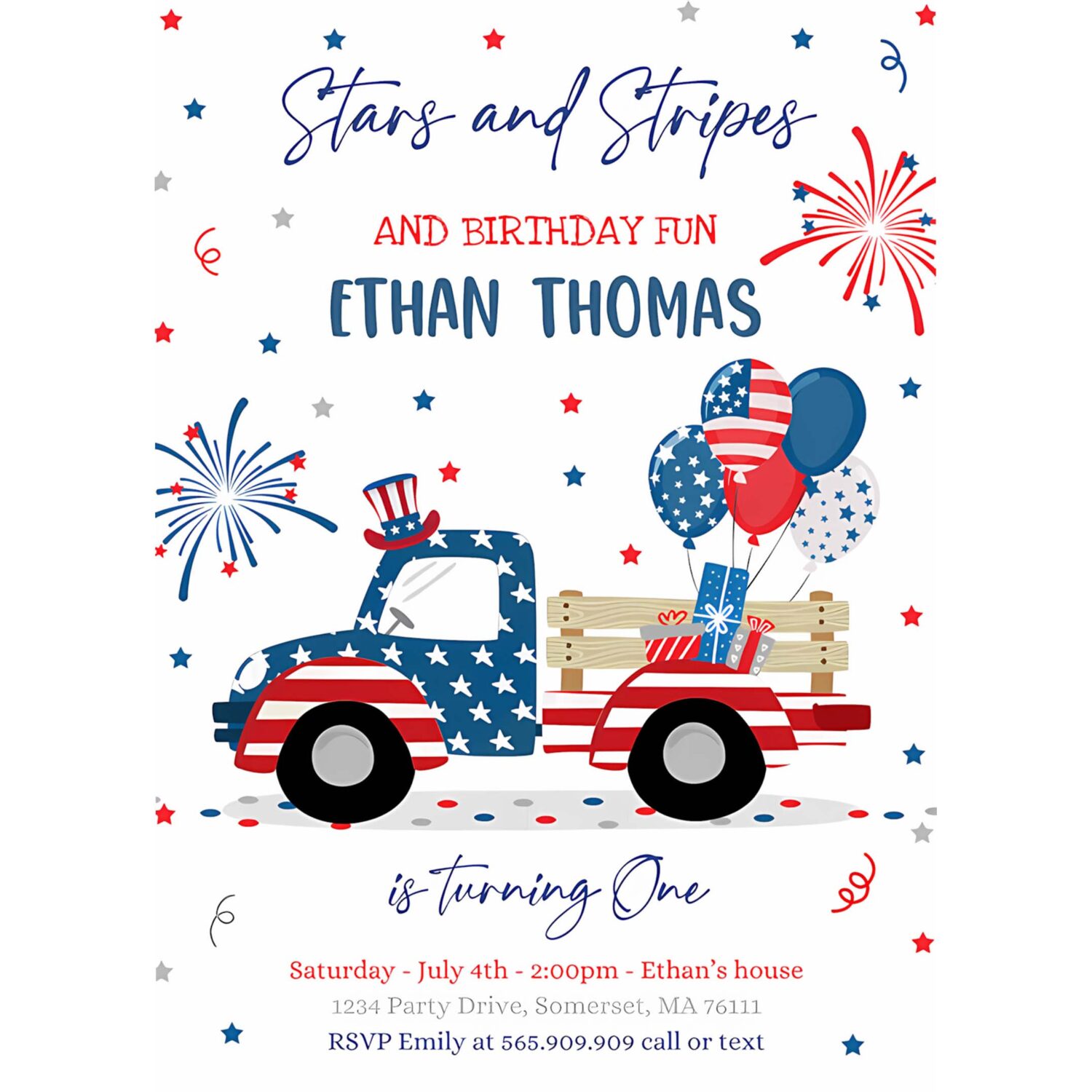 Editable 4th of july birthday invitation 4th of july stars stripe truck birthday memorial day independence day party 4