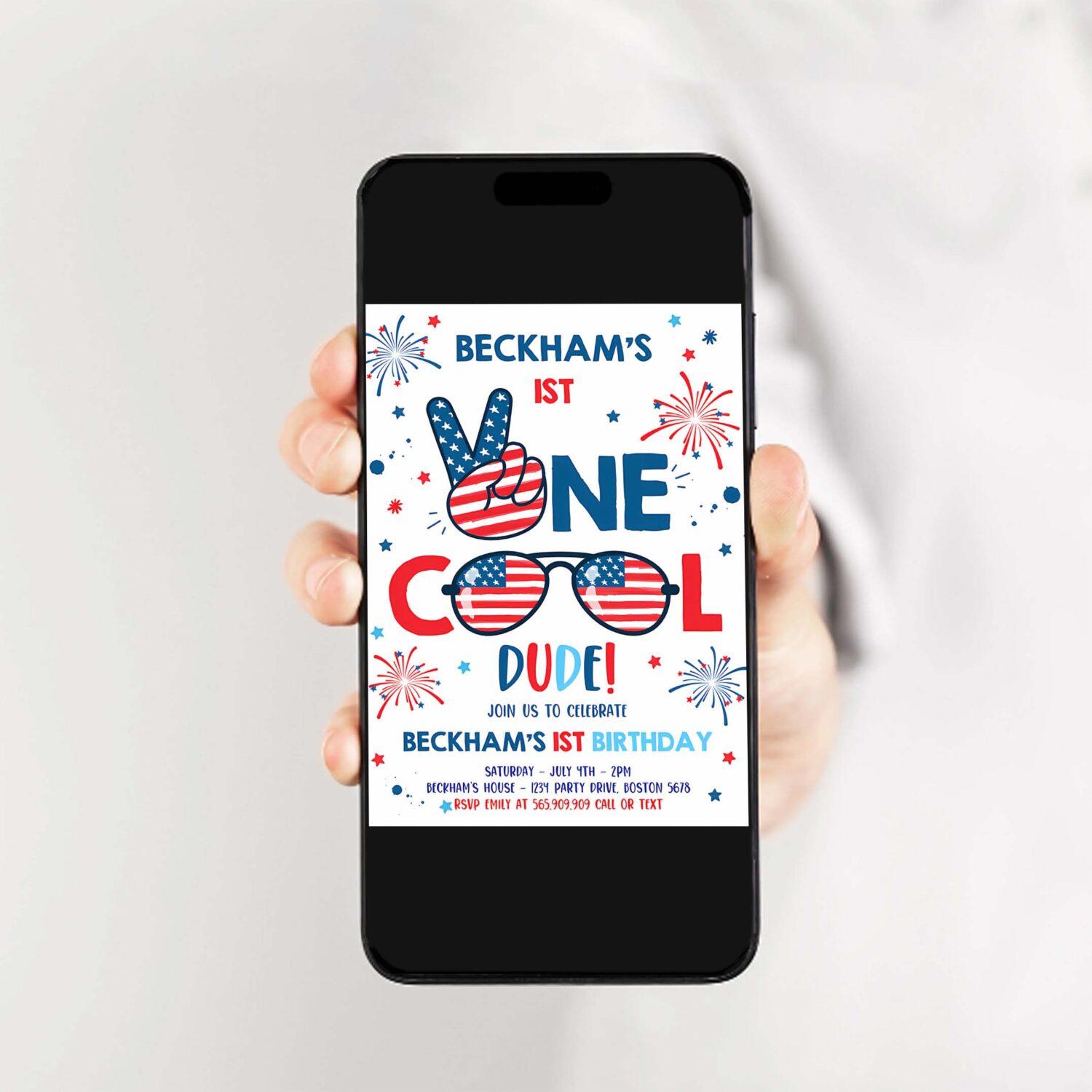 Editable 4th of july birthday invitation one cool dude 4th of july 1st birthday invitation memorial day birthday party 2