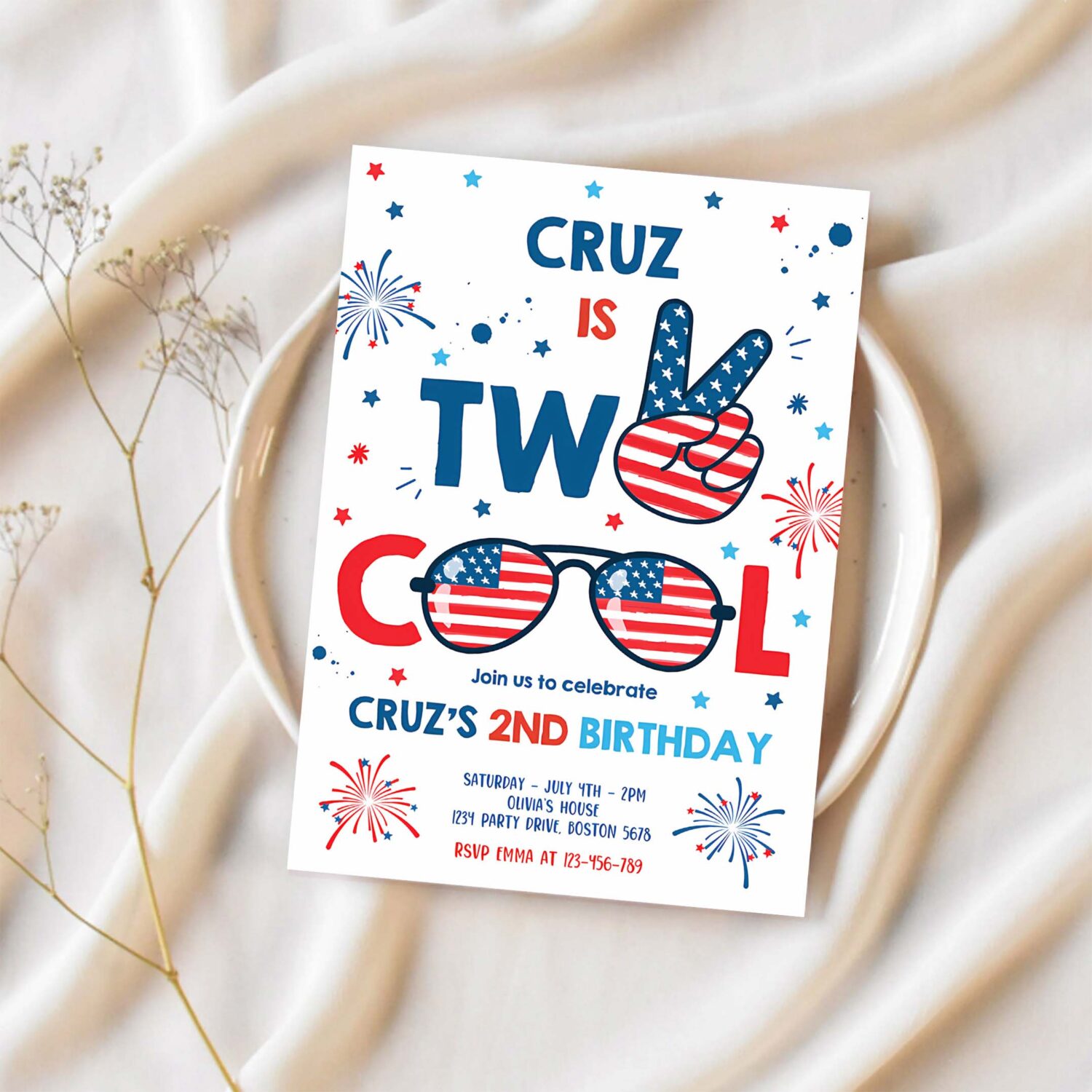 Editable 4th of july birthday invitation two cool dude 4th of july 2nd birthday invitation memorial day birthday party 1