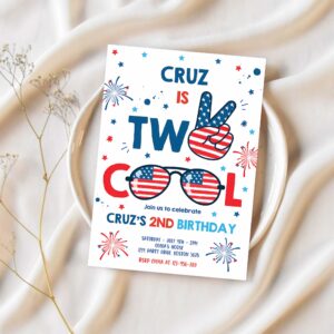 Editable 4th of july birthday invitation two cool dude 4th of july 2nd birthday invitation memorial day birthday party 1