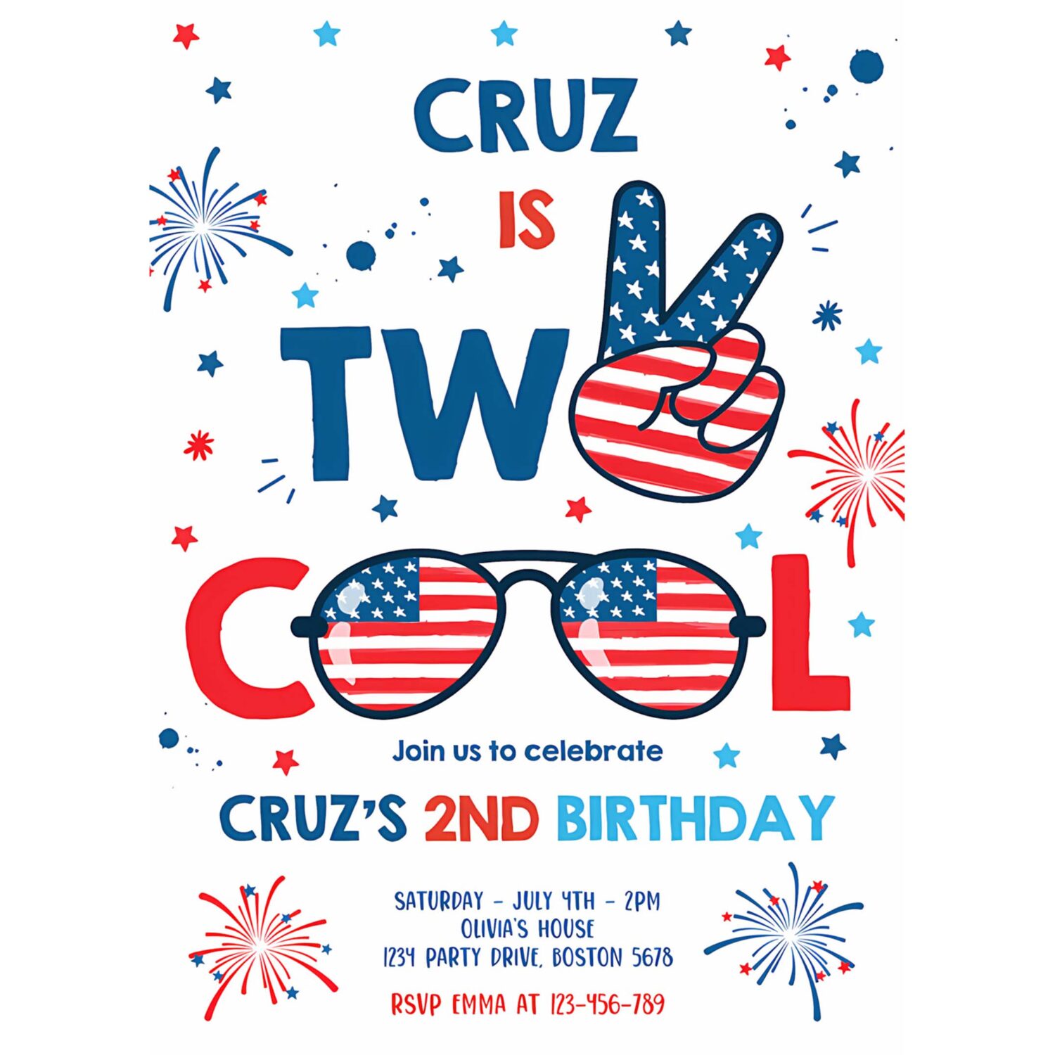 Editable 4th of july birthday invitation two cool dude 4th of july 2nd birthday invitation memorial day birthday party 4